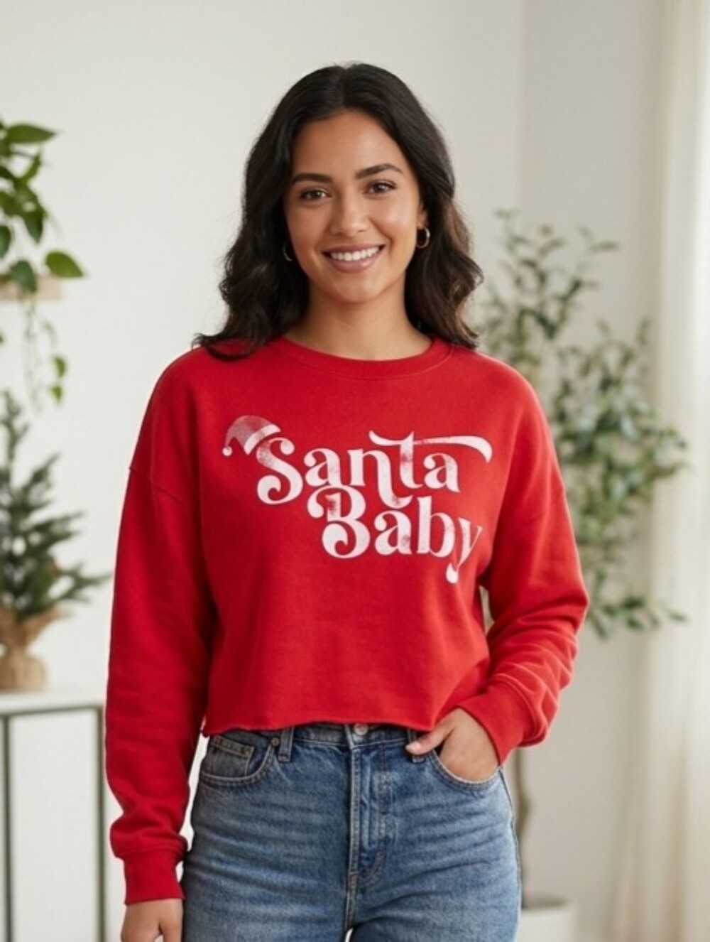 Grayson Threads Red "Santa Baby" Crewneck Cropped Sweatshirt